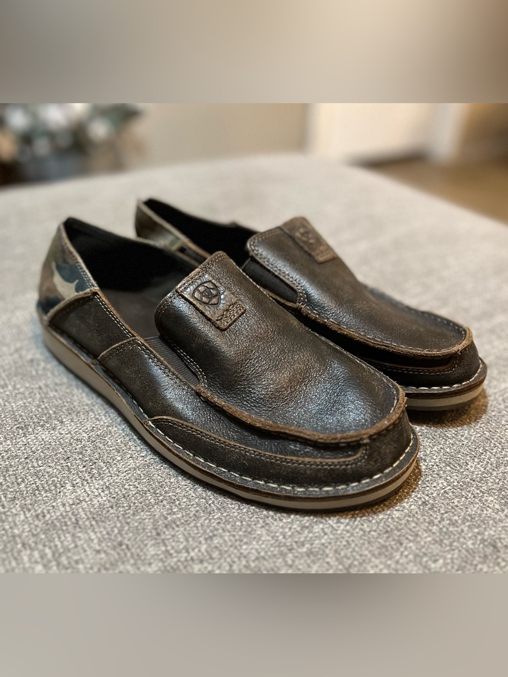 Men's Slip-On Ariat Leather Loafers in Dark Brown